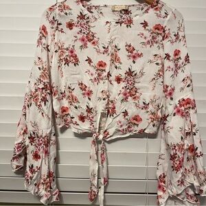 Altar’d state boho hippie blouse top bell sleeves white floral size XXS